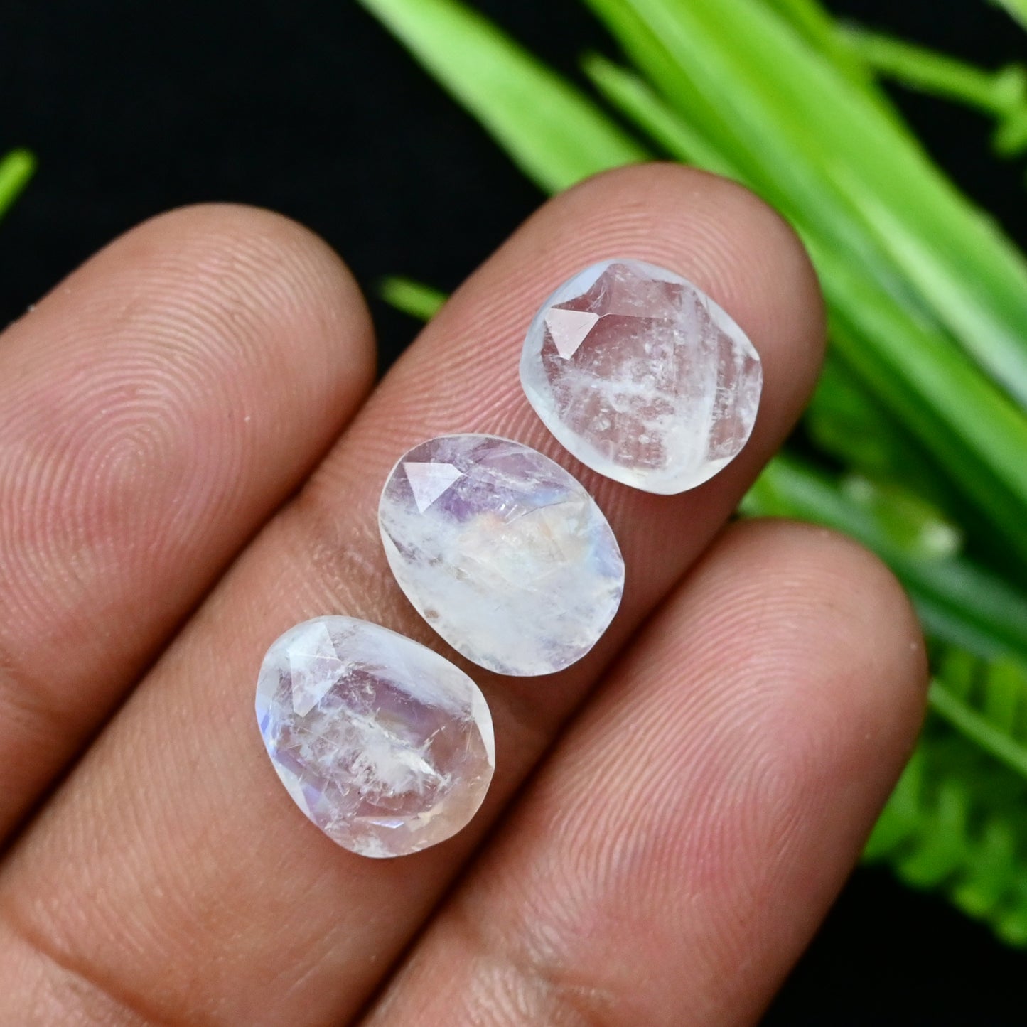 41.95cts Rainbow Moonstone Rosecut 9x11mm and 8x10mm Freeform Shape AA Grade Gemstone Parcel -Total 18 Pcs