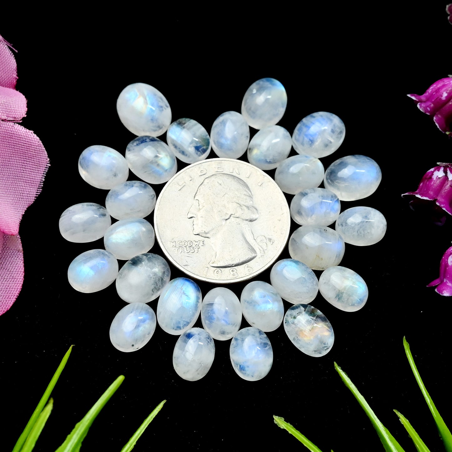 67.1cts Rainbow Moonstone Smooth Cabochons 7x10mm - 9x11mm Mix Shape AA Grade Gemstone Parcel -Total 27 Pcs