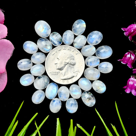 67.1cts Rainbow Moonstone Smooth Cabochons 7x10mm - 9x11mm Mix Shape AA Grade Gemstone Parcel -Total 27 Pcs