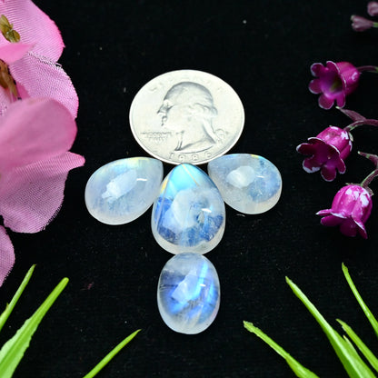 41.2cts Rainbow Moonstone Smooth Cabochons 14x20mm - 12x16mm Mix Shape AA Grade Gemstone Parcel -Total 4 Pcs