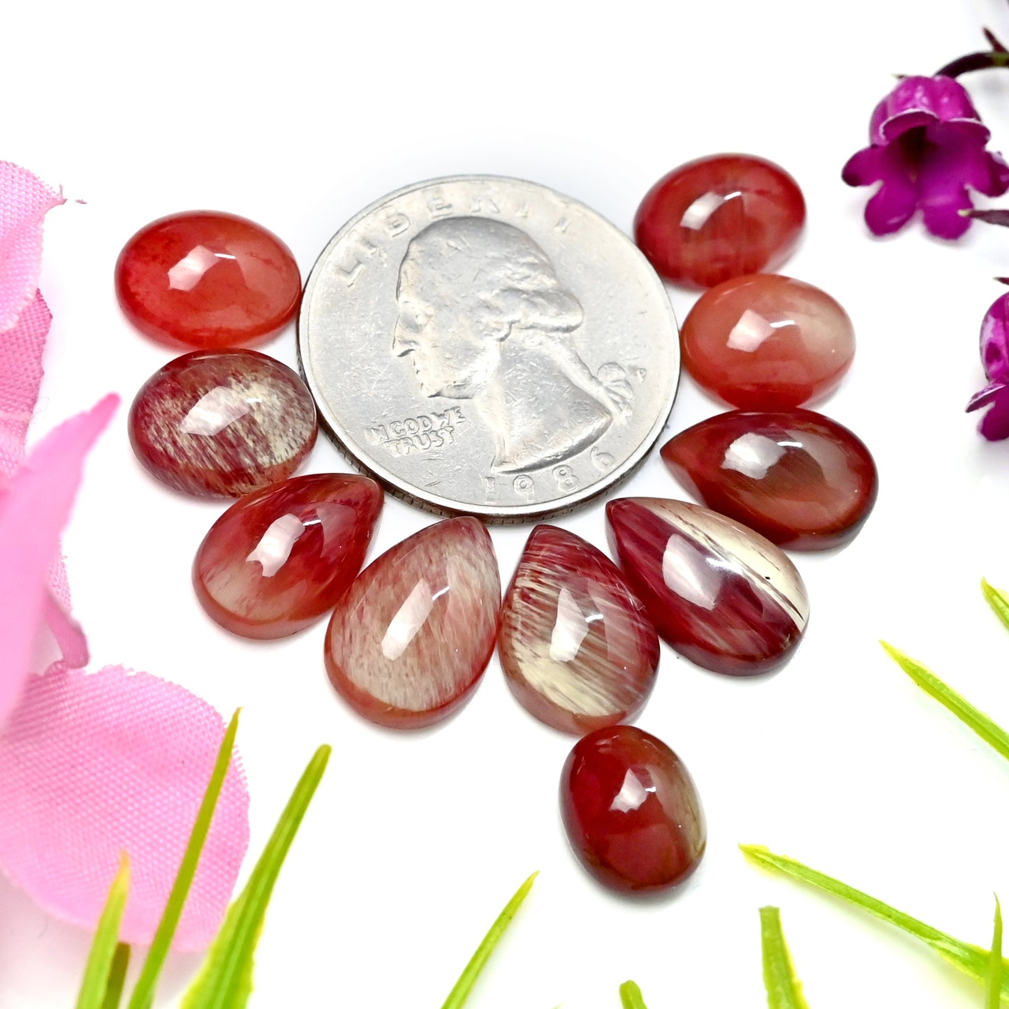 39.85cts Andesine Smooth Cabochon 10x15mm - 9x11mm Free Form Shape AA Grade Gemstone Parcel -Total 10 Pcs