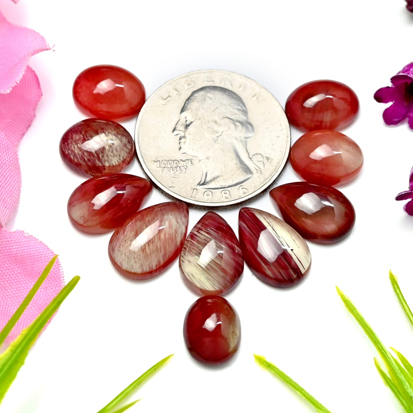 39.85cts Andesine Smooth Cabochon 10x15mm - 9x11mm Free Form Shape AA Grade Gemstone Parcel -Total 10 Pcs