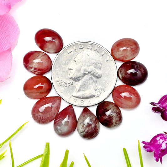 32.9cts Andesine Smooth Cabochon 8x11mm - 9x13mm Free Form Shape AA Grade Gemstone Parcel -Total 10 Pcs