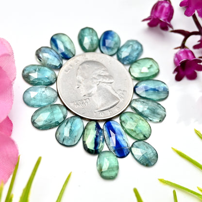 36.45cts Emerald Bio Green Kyanite Rose Cut Cabochon 7x11mm - 6x10mm Oval Shape AA Grade Gemstone Parcel -Total 17 Pcs