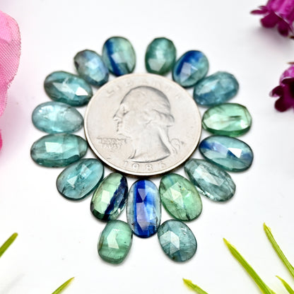 36.45cts Emerald Bio Green Kyanite Rose Cut Cabochon 7x11mm - 6x10mm Oval Shape AA Grade Gemstone Parcel -Total 17 Pcs