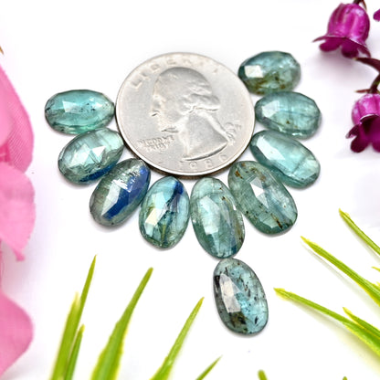 39.85cts Emerald Bio Green Kyanite Rose Cut Cabochon 8x14mm - 9x12mm Oval Shape AA Grade Gemstone Parcel - Total 10 Pcs