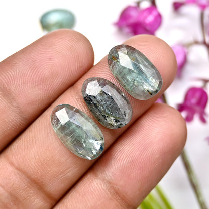 39.85cts Emerald Bio Green Kyanite Rose Cut Cabochon 8x14mm - 9x12mm Oval Shape AA Grade Gemstone Parcel - Total 10 Pcs