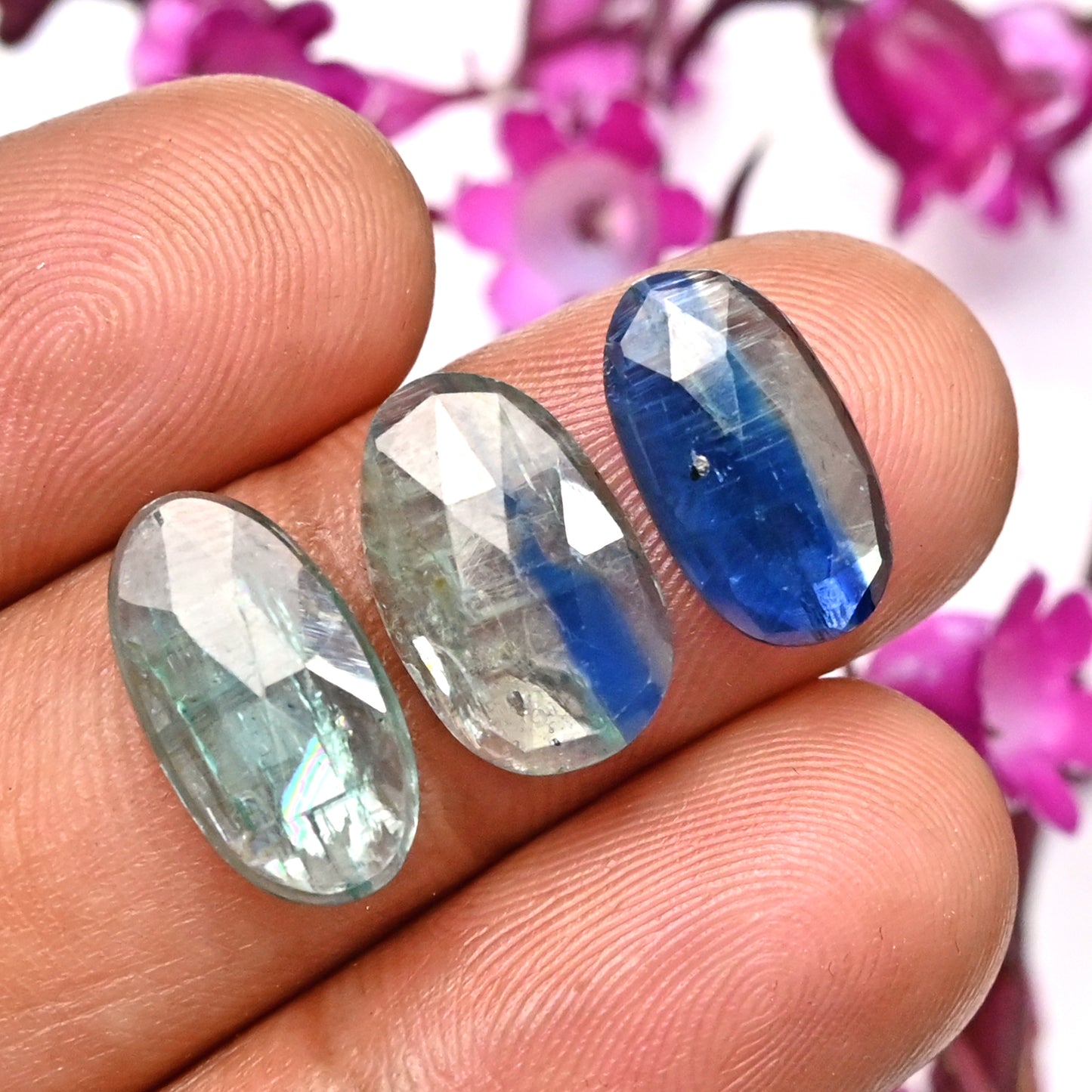 40,60 ct Smaragdgrüner Bio-Kyanit-Cabochon im Rosenschliff, 7 x 14 mm – 9 x 14 mm, gemischte Form, Edelsteinpaket der Güteklasse AAA, insgesamt 10 Stück