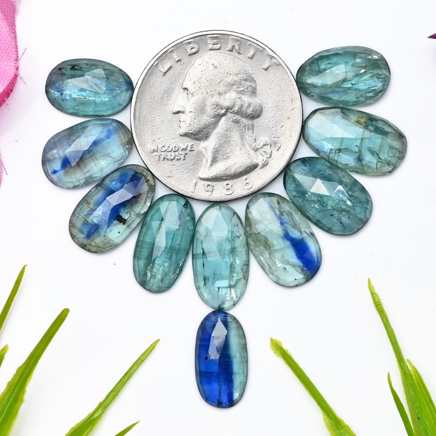 40.60cts Emerald Green Bio Kyanite Rose Cut Cabochon 7x14mm - 9x14mm Mix Shape AAA Grade Gemstone Parcel -Total 10 Pcs