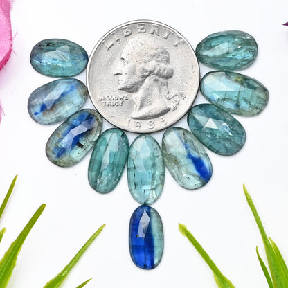 40.60cts Emerald Green Bio Kyanite Rose Cut Cabochon 7x14mm - 9x14mm Mix Shape AAA Grade Gemstone Parcel -Total 10 Pcs