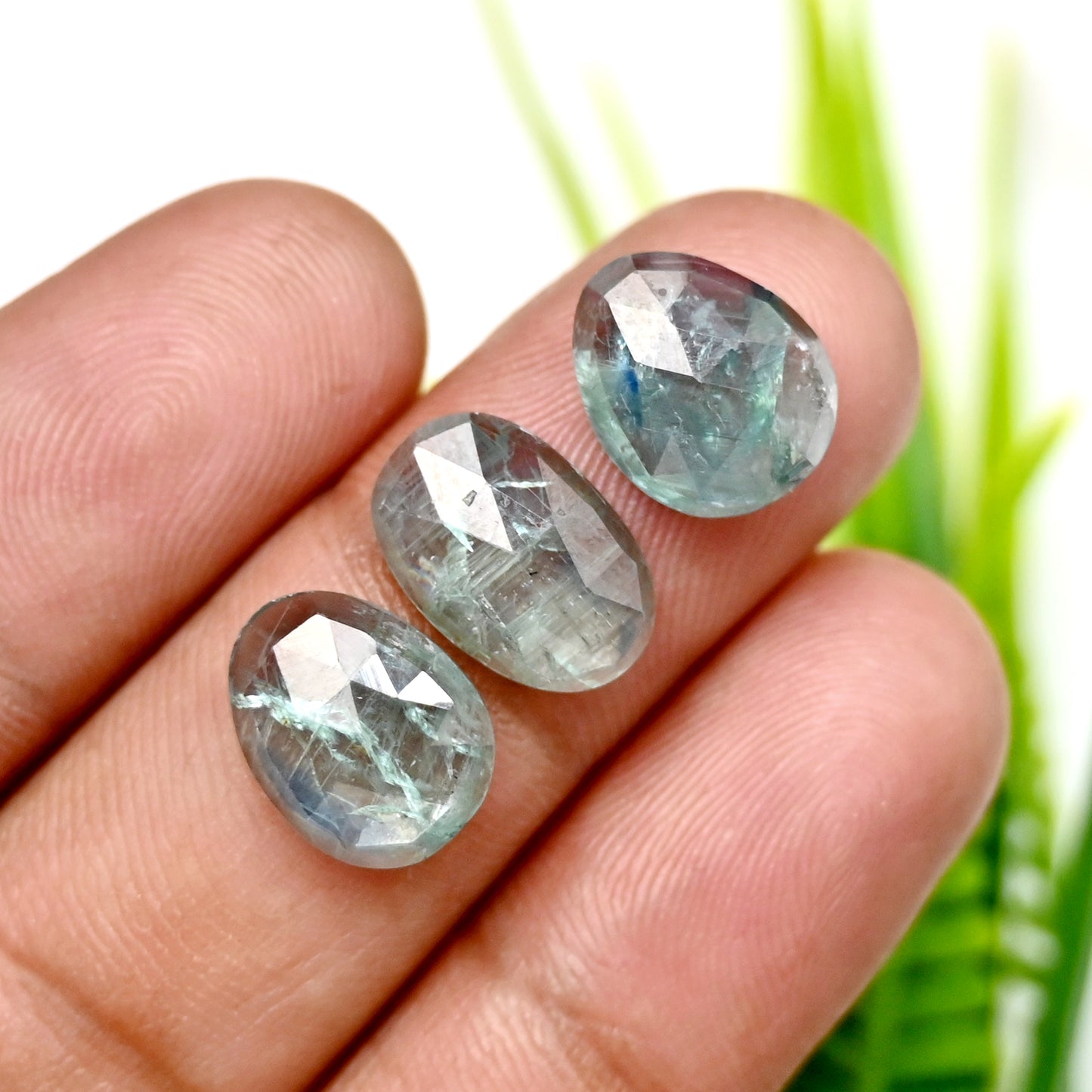 56,30 ct Smaragdgrüner Kyanit-Cabochon im Rosenschliff, 9 x 14 mm – 8 x 12 mm, gemischte Form, Edelsteinpaket der Güteklasse AA, insgesamt 14 Stück