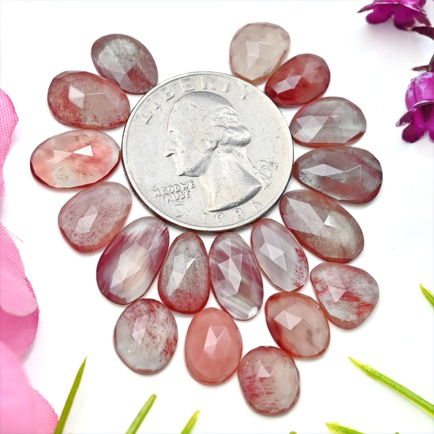 33.15cts Andesine Labradorite Rose Cut Cabochon 7x10mm - 8x13mm Freeform Shape AA Grade Gemstone Parcel -Total 18 Pcs