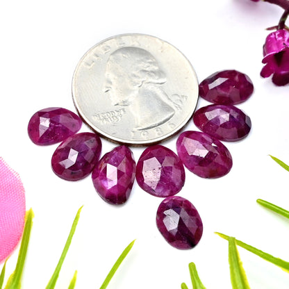 20.15cts Natural African Ruby Rose Cut Cabochon 8x12mm - 7x11mm AA Grade Gemstone Parcel - Total 8 Pcs