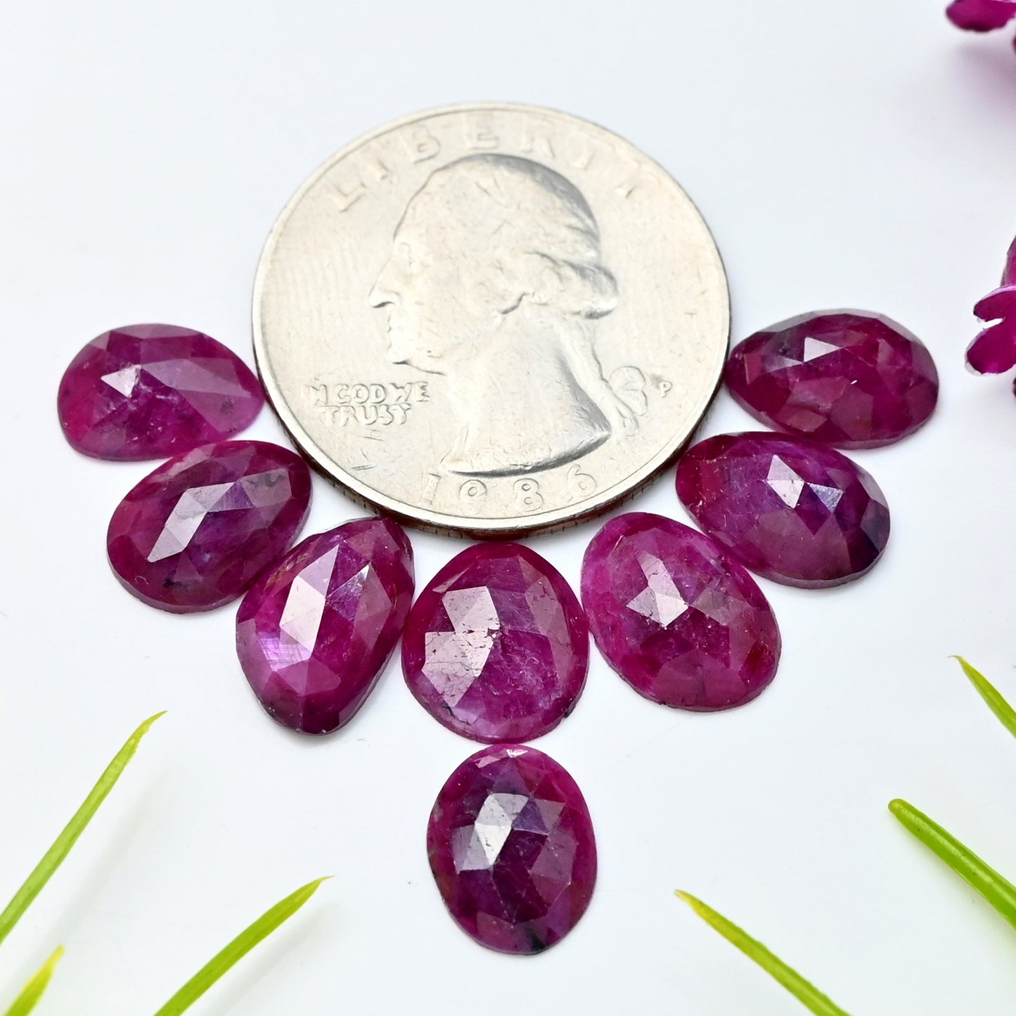 20.15cts Natural African Ruby Rose Cut Cabochon 8x12mm - 7x11mm AA Grade Gemstone Parcel - Total 8 Pcs