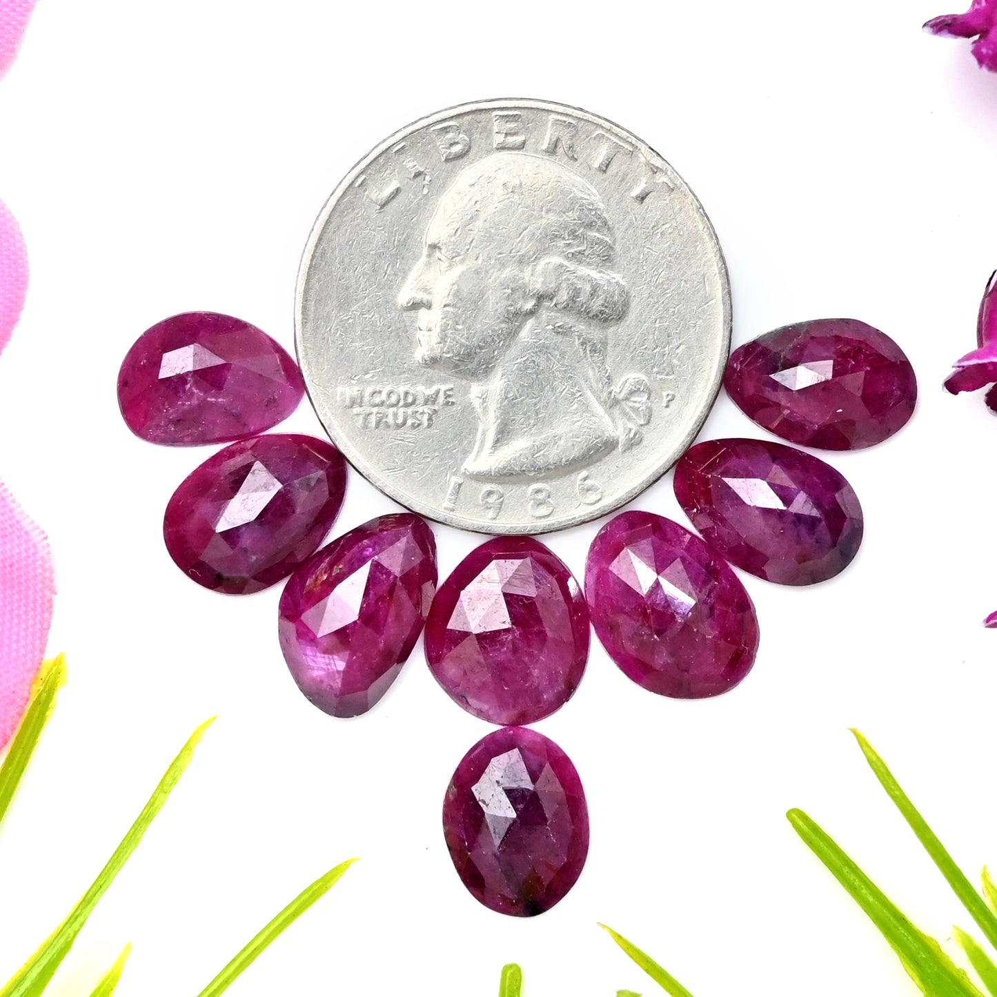 20.15cts Natural African Ruby Rose Cut Cabochon 8x12mm - 7x11mm AA Grade Gemstone Parcel - Total 8 Pcs