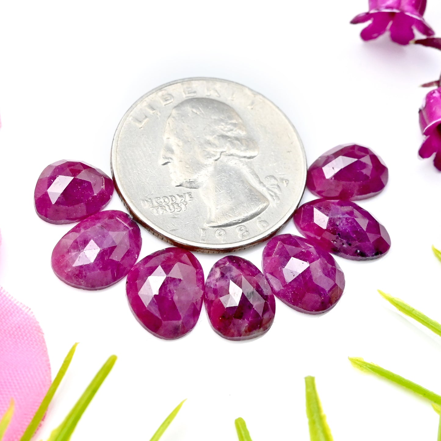 20.85cts Natural African Ruby Rose Cut Cabochon 9x12mm - 7x11mm AA Grade Gemstone Parcel - Total 7 Pcs