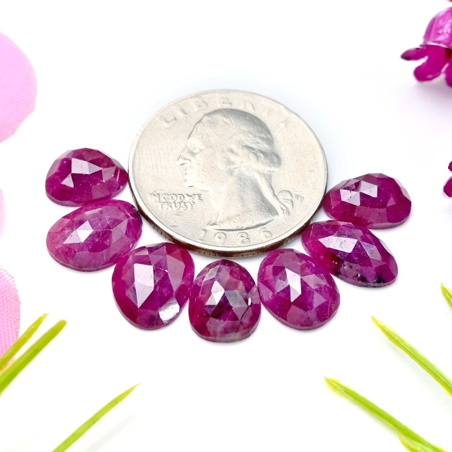 20.85cts Natural African Ruby Rose Cut Cabochon 9x12mm - 7x11mm AA Grade Gemstone Parcel - Total 7 Pcs