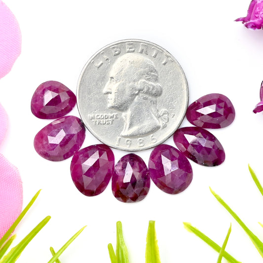 20.85cts Natural African Ruby Rose Cut Cabochon 9x12mm - 7x11mm AA Grade Gemstone Parcel - Total 7 Pcs