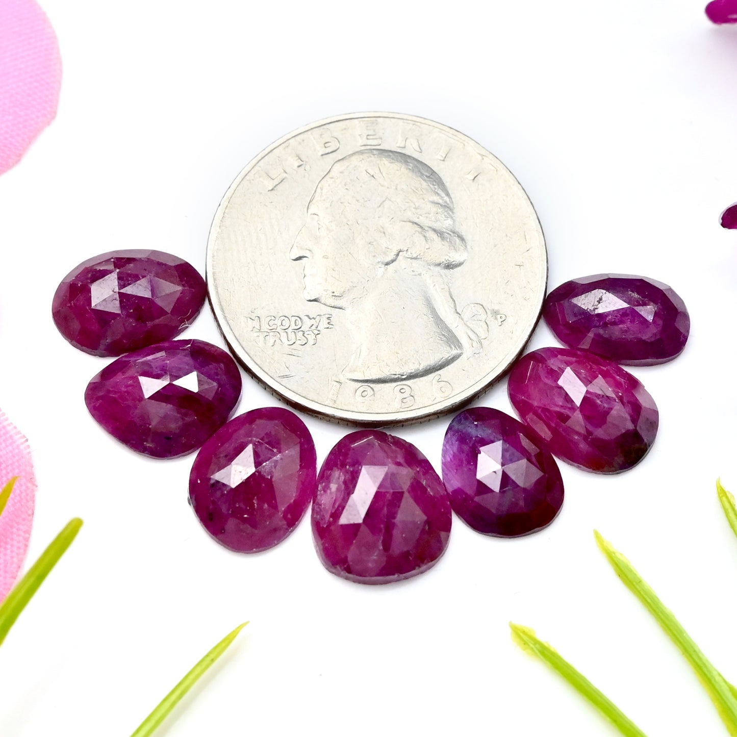 20.45cts Natural African Ruby Rose Cut Cabochon 9x11mm - 8x10mm AA Grade Gemstone Parcel - Total 7 Pcs