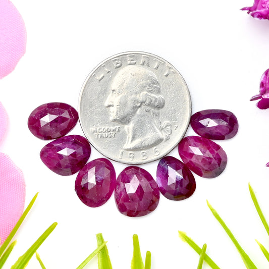 20.45cts Natural African Ruby Rose Cut Cabochon 9x11mm - 8x10mm AA Grade Gemstone Parcel - Total 7 Pcs