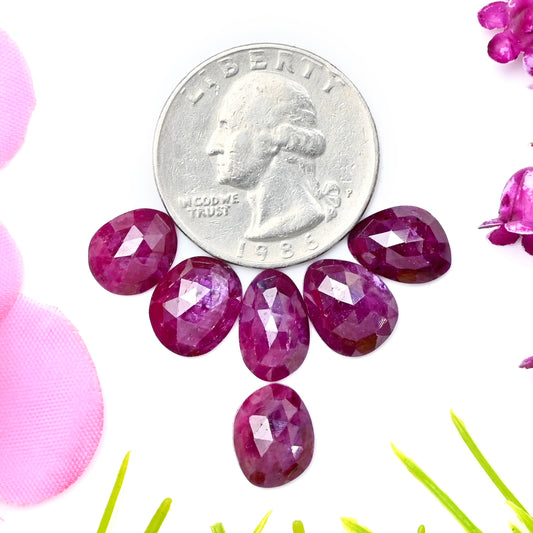 20.55cts Natural African Ruby Rose Cut Cabochon 7x12mm - 8x10mm AA Grade Gemstone Parcel - Total 6 Pcs