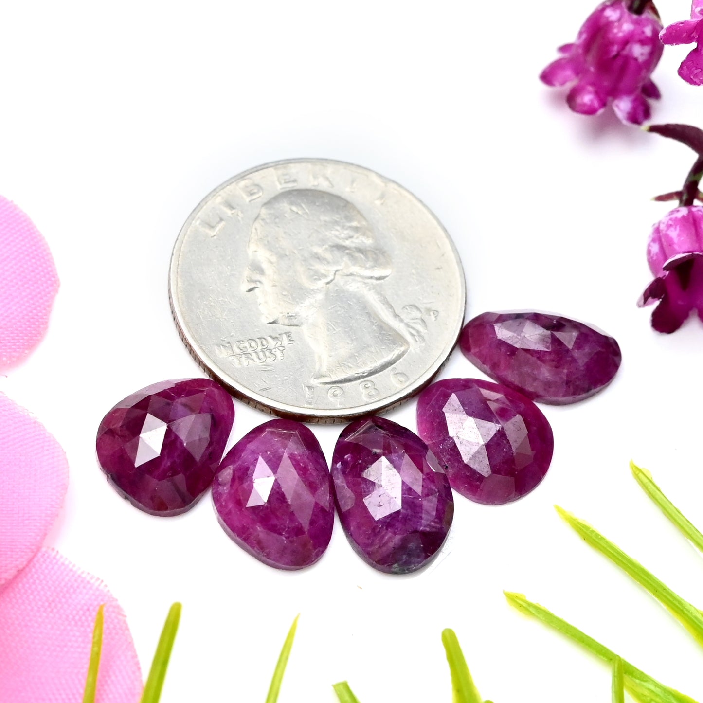 21.65cts Natural African Ruby Rose Cut Cabochon 9x13mm - 10x12mm AA Grade Gemstone Parcel - Total 5 Pcs