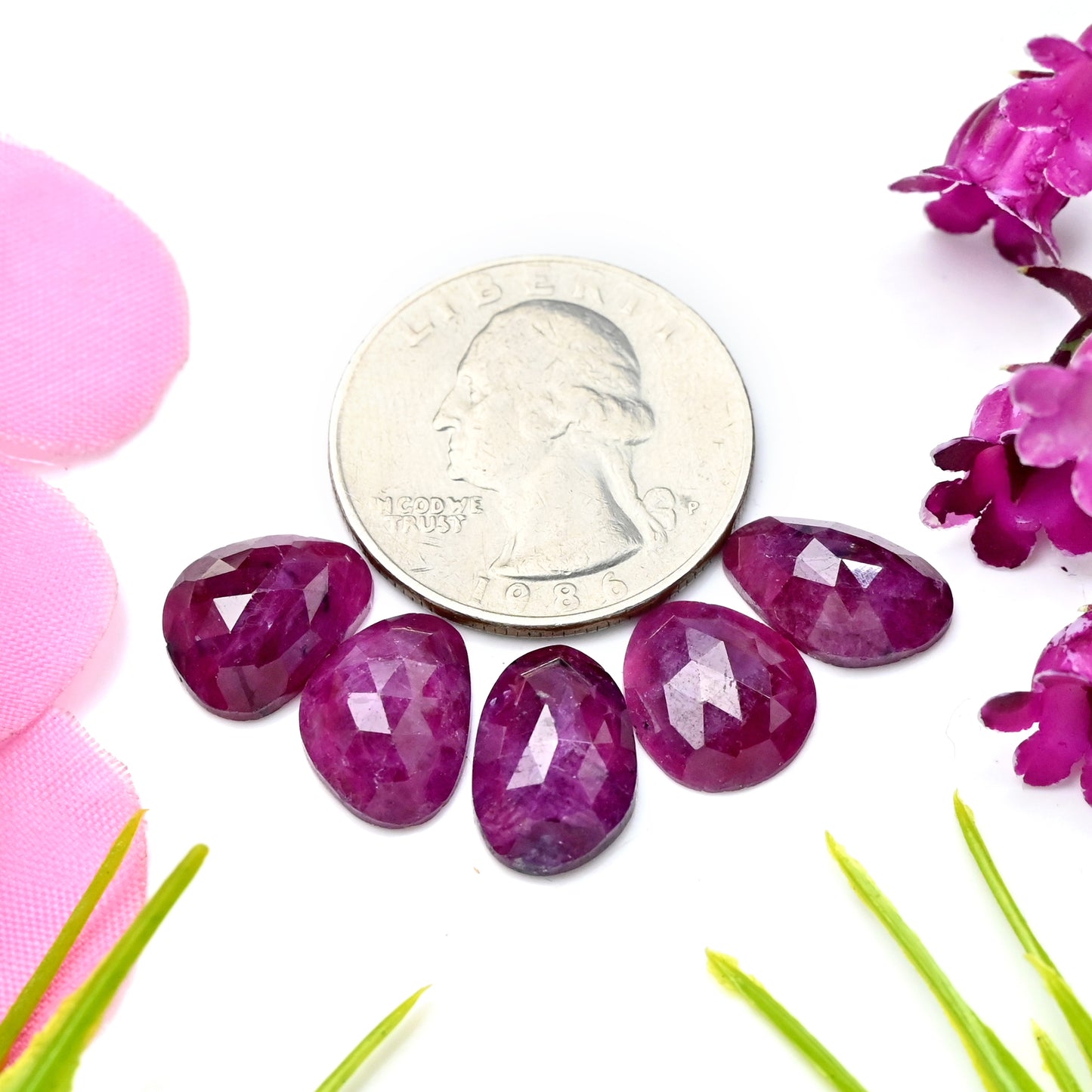 21.65cts Natural African Ruby Rose Cut Cabochon 9x13mm - 10x12mm AA Grade Gemstone Parcel - Total 5 Pcs