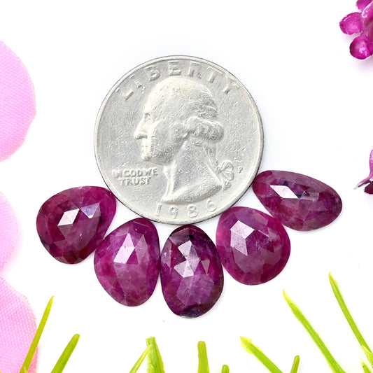 21.65cts Natural African Ruby Rose Cut Cabochon 9x13mm - 10x12mm AA Grade Gemstone Parcel - Total 5 Pcs