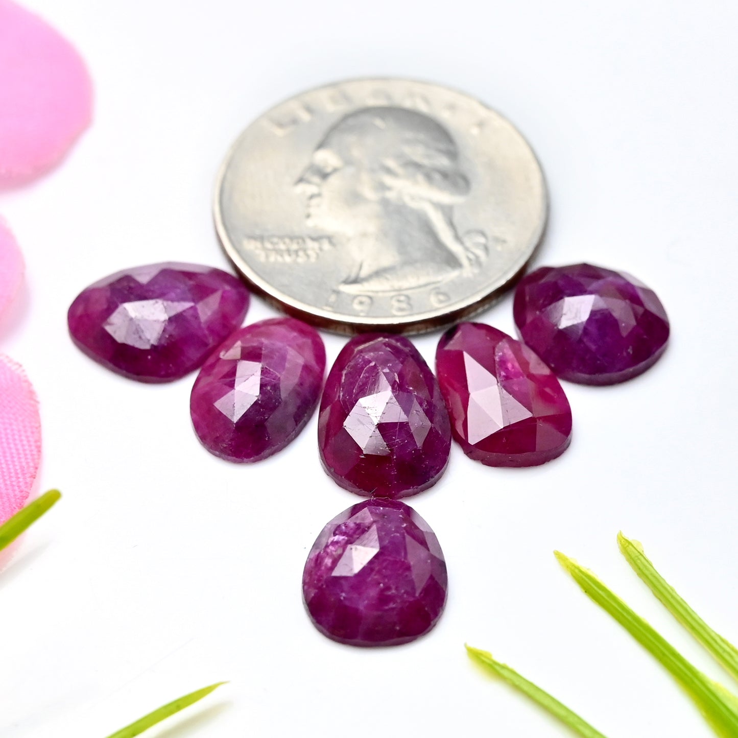 22.55cts Natural African Ruby Rose Cut Cabochon 8x13mm - 9x14mm AA Grade Gemstone Parcel - Total 6 Pcs