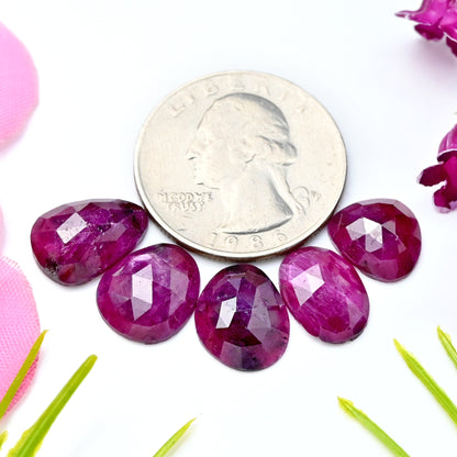 19.6cts Natural African Ruby Rose Cut Cabochon 10x13mm - 9x12mm AA Grade Gemstone Parcel - Total 5 Pcs