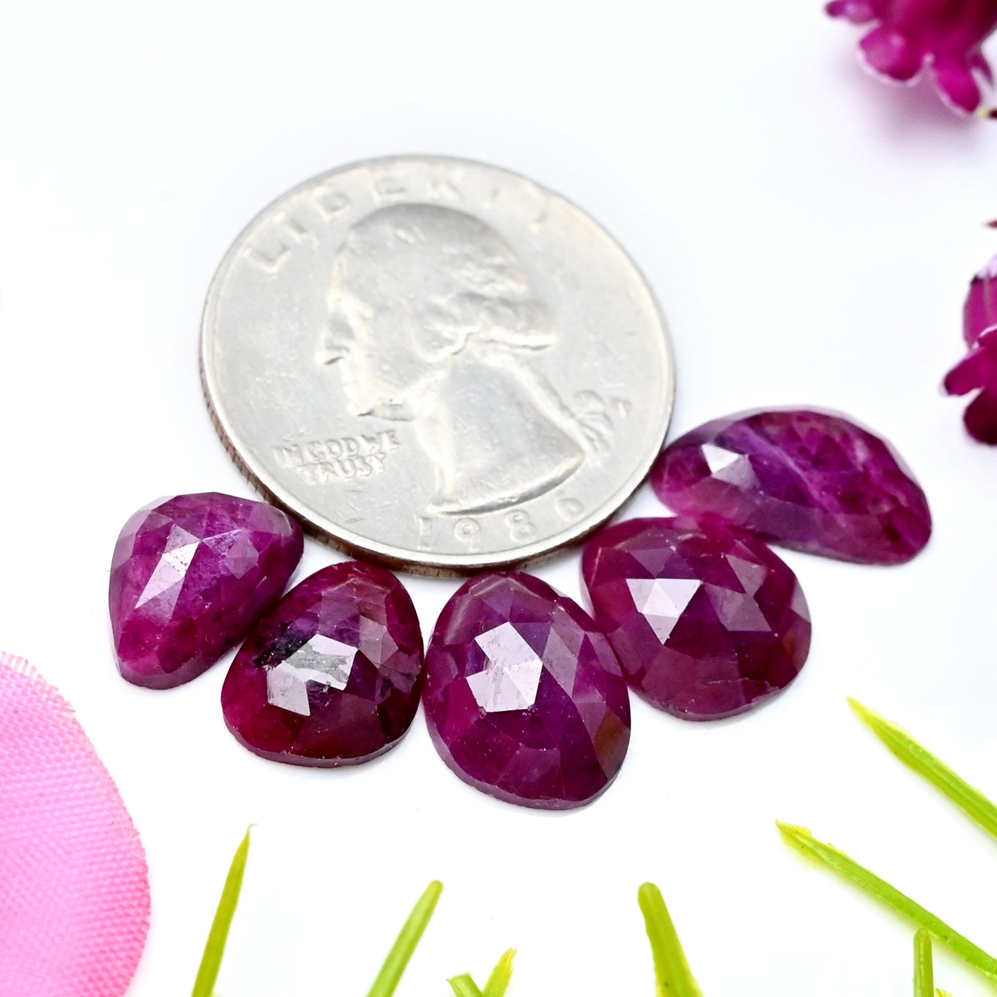 21.8cts Natural African Ruby Rose Cut Cabochon 8x12mm - 8x14mm AA Grade Gemstone Parcel - Total 5 Pcs