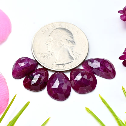 21.8cts Natural African Ruby Rose Cut Cabochon 8x12mm - 8x14mm AA Grade Gemstone Parcel - Total 5 Pcs