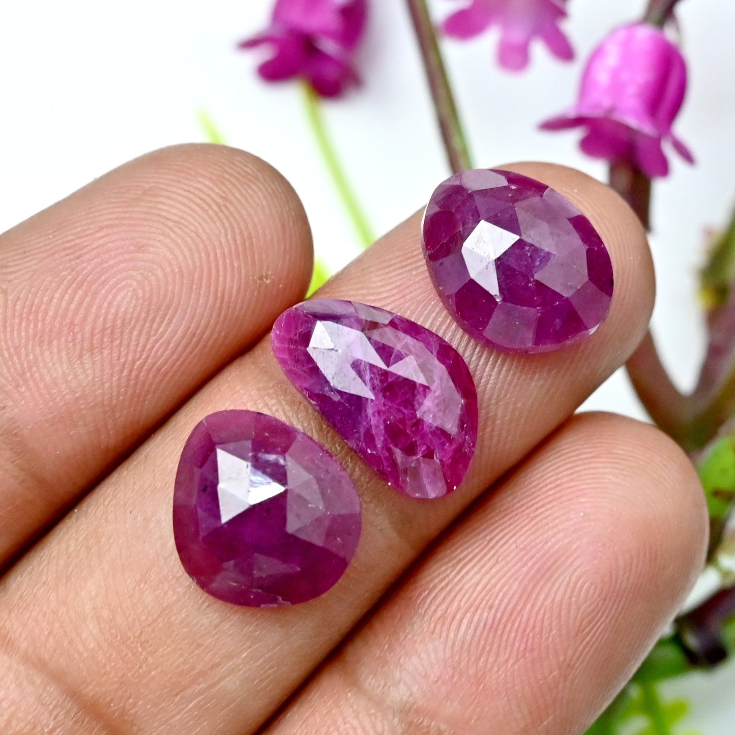 21.8cts Natural African Ruby Rose Cut Cabochon 8x12mm - 8x14mm AA Grade Gemstone Parcel - Total 5 Pcs