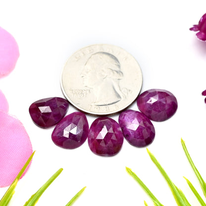 20.45cts Natural African Ruby Rose Cut Cabochon 10x12mm - 9x12mm AA Grade Gemstone Parcel - Total 5 Pcs