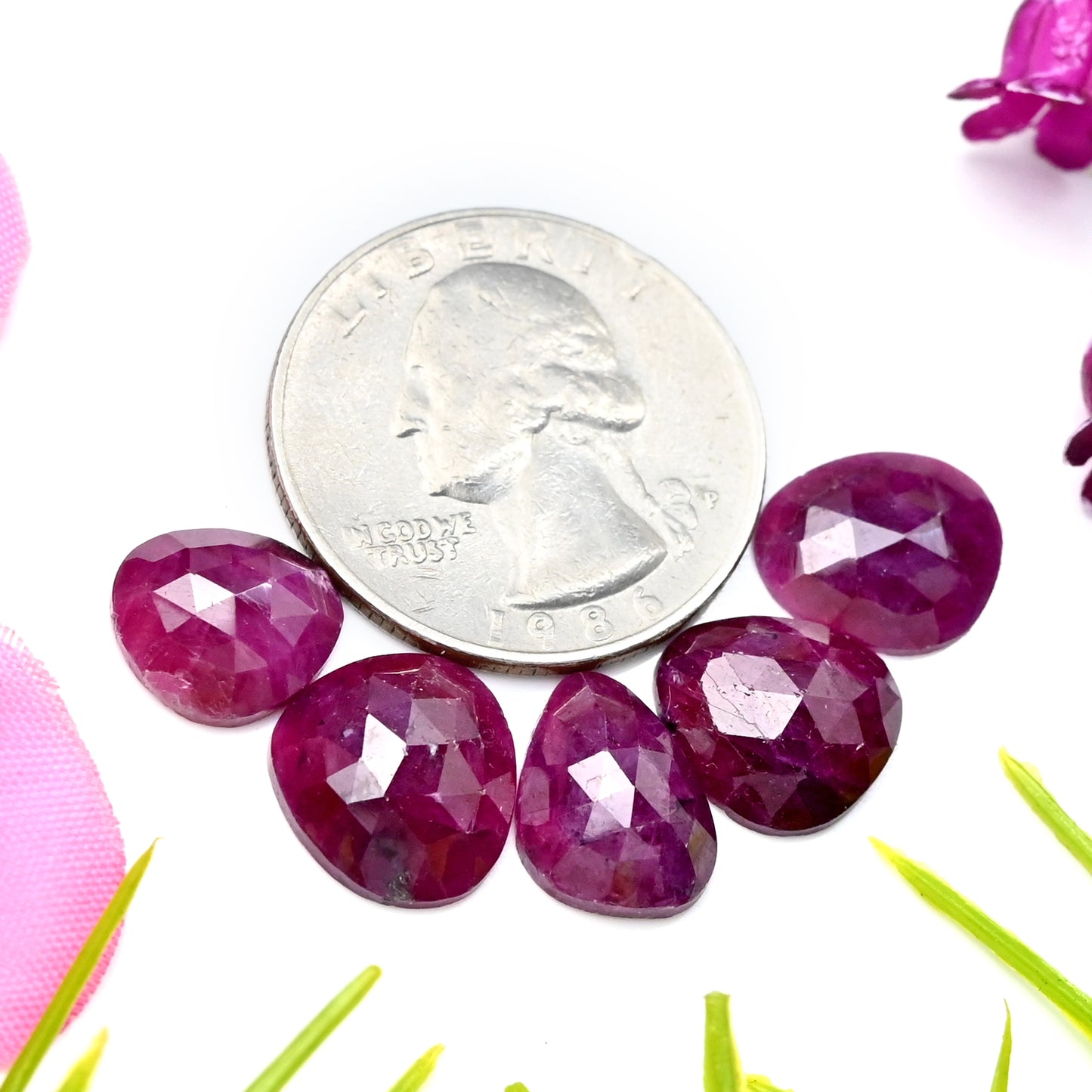 22.05cts Natural African Ruby Rose Cut Cabochon 11x13mm - 9x11mm AA Grade Gemstone Parcel - Total 5 Pcs