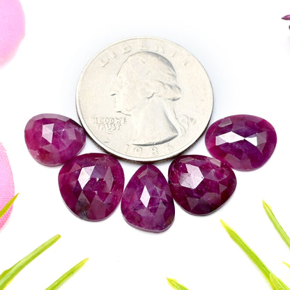 22.05cts Natural African Ruby Rose Cut Cabochon 11x13mm - 9x11mm AA Grade Gemstone Parcel - Total 5 Pcs