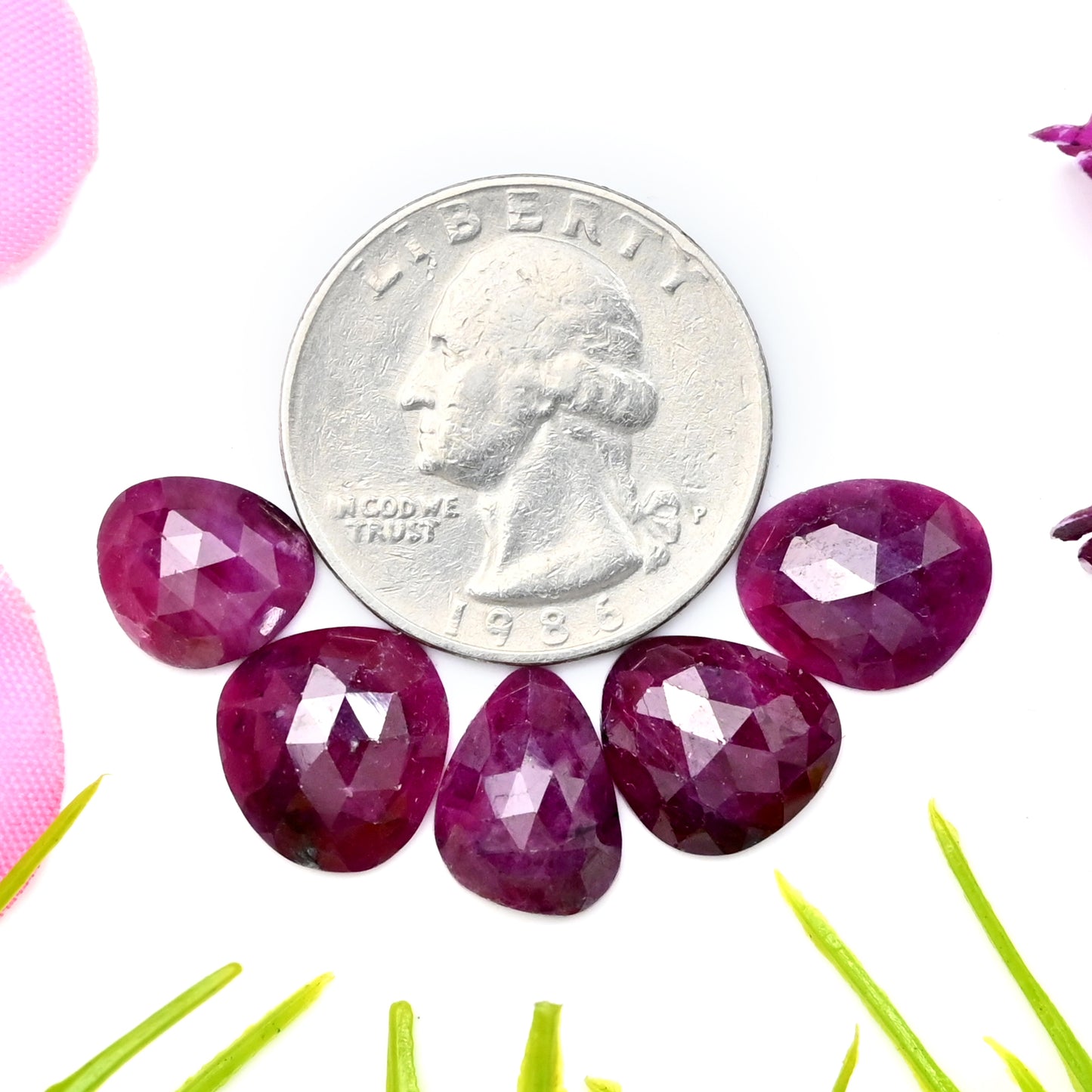 22.05cts Natural African Ruby Rose Cut Cabochon 11x13mm - 9x11mm AA Grade Gemstone Parcel - Total 5 Pcs