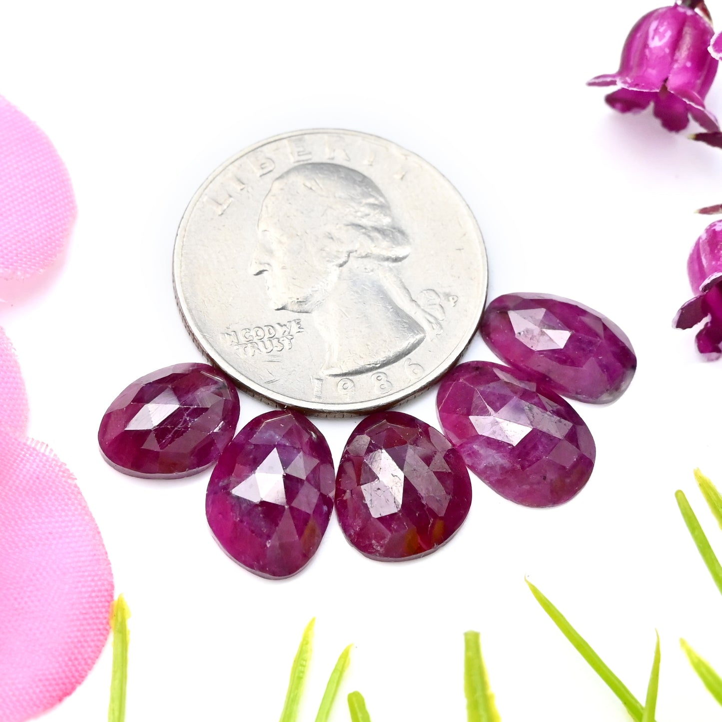 19.95cts Natural African Ruby Rose Cut Cabochon 9x13mm - 8x11mm AA Grade Gemstone Parcel - Total 5 Pcs