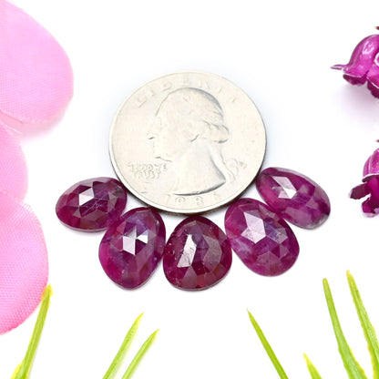 19.95cts Natural African Ruby Rose Cut Cabochon 9x13mm - 8x11mm AA Grade Gemstone Parcel - Total 5 Pcs