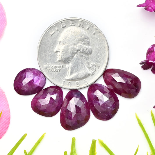 19.8cts Natural African Ruby Rose Cut Cabochon 8x14mm - 9x11mm AA Grade Gemstone Parcel - Total 5 Pcs