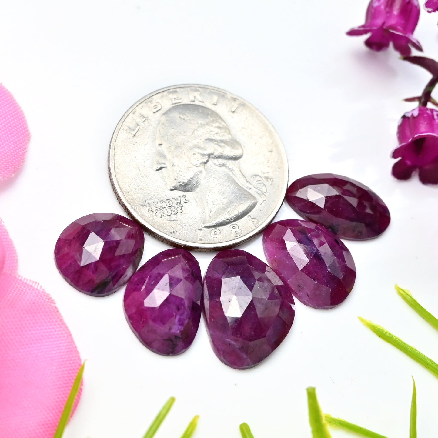 27cts Natural African Ruby Rose Cut Cabochon 12x16mm - 10x12mm AA Grade Gemstone Parcel - Total 5 Pcs