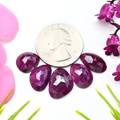 27cts Natural African Ruby Rose Cut Cabochon 12x16mm - 10x12mm AA Grade Gemstone Parcel - Total 5 Pcs