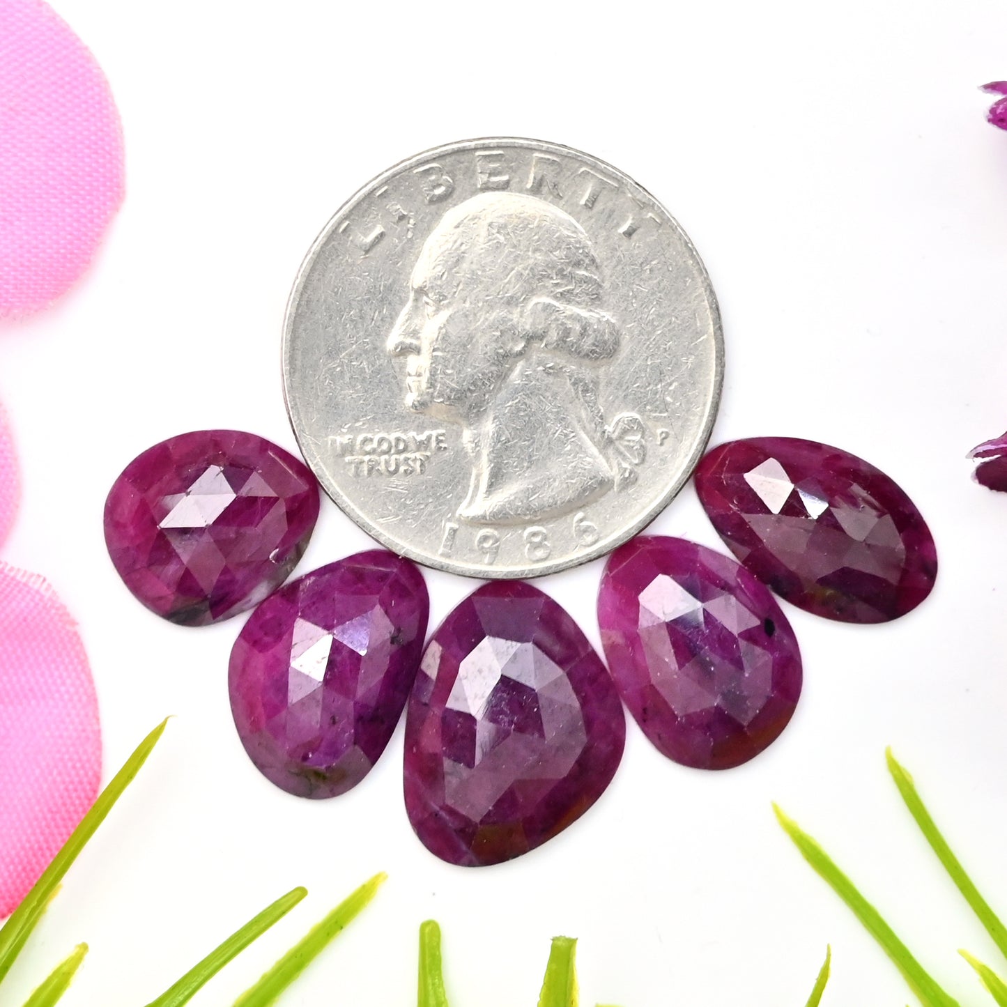 27cts Natural African Ruby Rose Cut Cabochon 12x16mm - 10x12mm AA Grade Gemstone Parcel - Total 5 Pcs