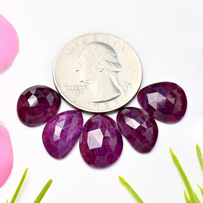 27cts Natural African Ruby Rose Cut Cabochon 11x15mm - 9x14mm AA Grade Gemstone Parcel - Total 5 Pcs