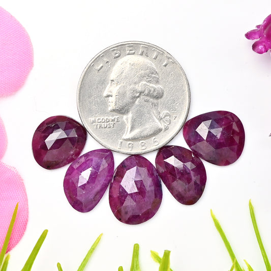 27cts Natural African Ruby Rose Cut Cabochon 11x15mm - 9x14mm AA Grade Gemstone Parcel - Total 5 Pcs