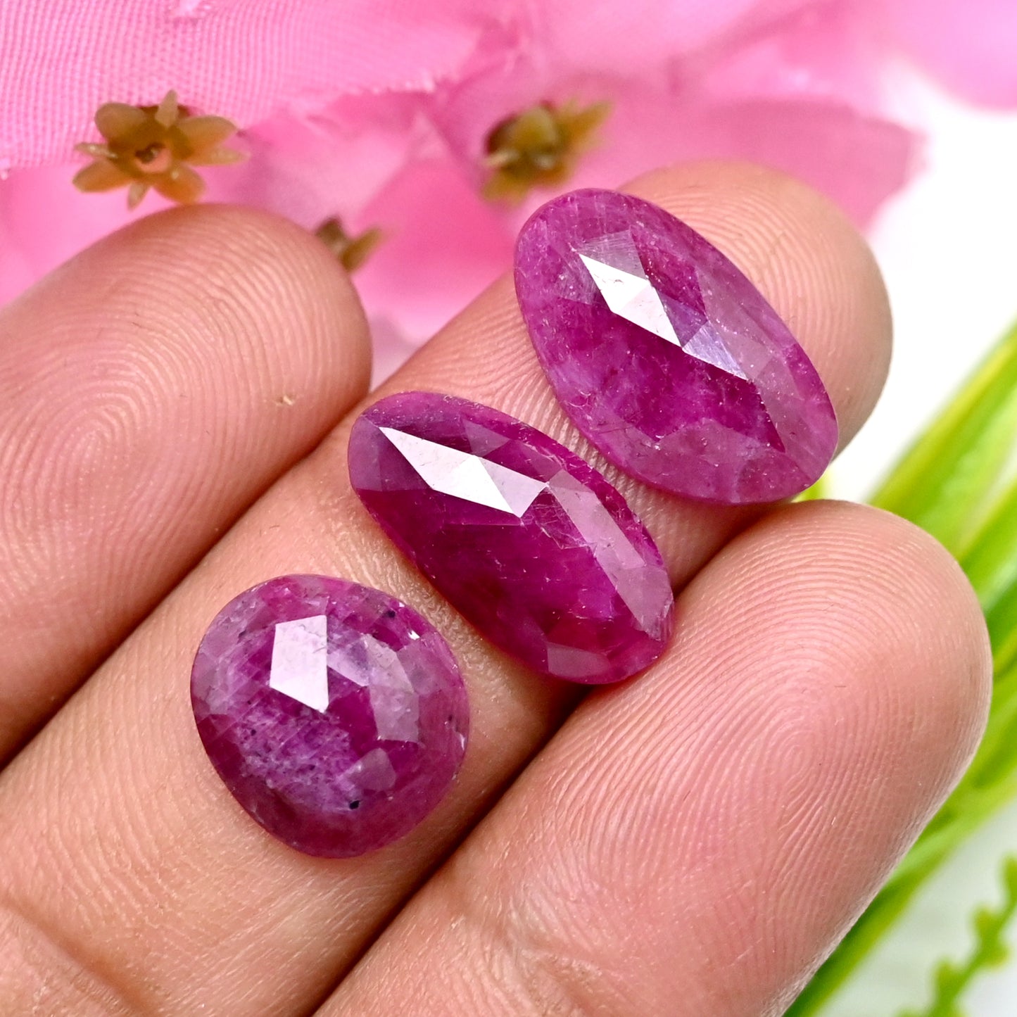 27.8cts Natural African Ruby Rose Cut Cabochon 8x16mm - 9x13mm AA Grade Gemstone Parcel - Total 6 Pcs