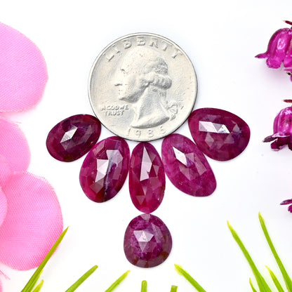 27.8cts Natural African Ruby Rose Cut Cabochon 8x16mm - 9x13mm AA Grade Gemstone Parcel - Total 6 Pcs