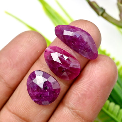 25.6cts Natural African Ruby Rose Cut Cabochon 10x13mm - 8x19mm AA Grade Gemstone Parcel - Total 5 Pcs