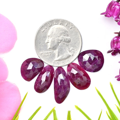 25.6cts Natural African Ruby Rose Cut Cabochon 10x13mm - 8x19mm AA Grade Gemstone Parcel - Total 5 Pcs