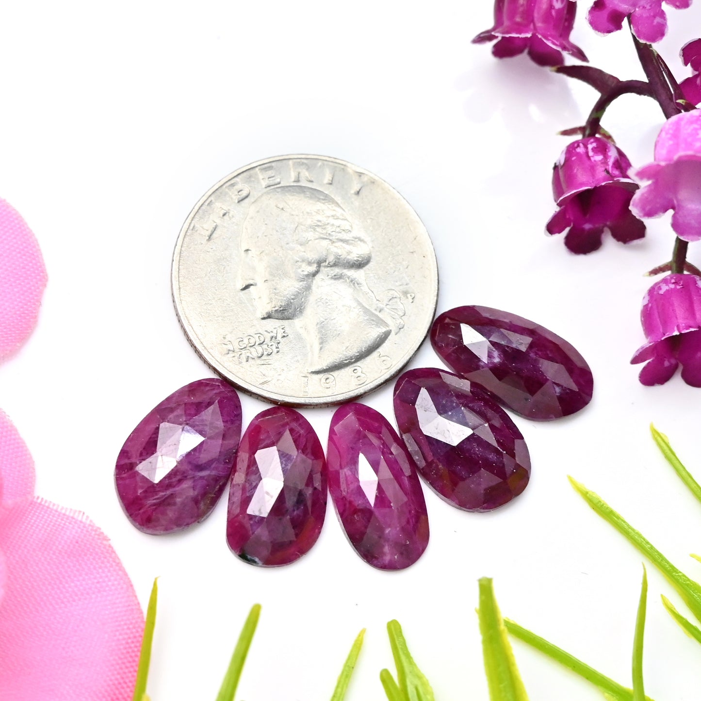 25.35cts Natural African Ruby Rose Cut Cabochon 8x16mm - 10x15mm AA Grade Gemstone Parcel - Total 5 Pcs